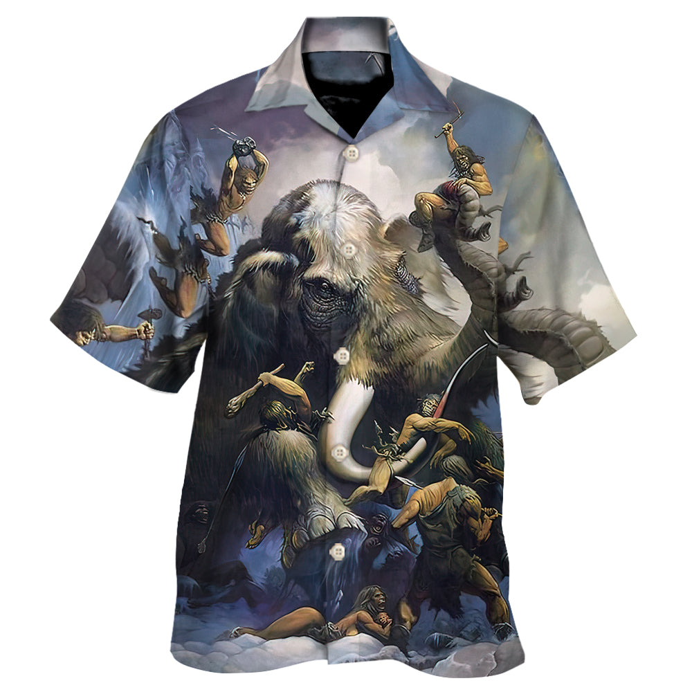 Mammoth And Human Prehistoric Adventure Style – Hawaiian Shirt
