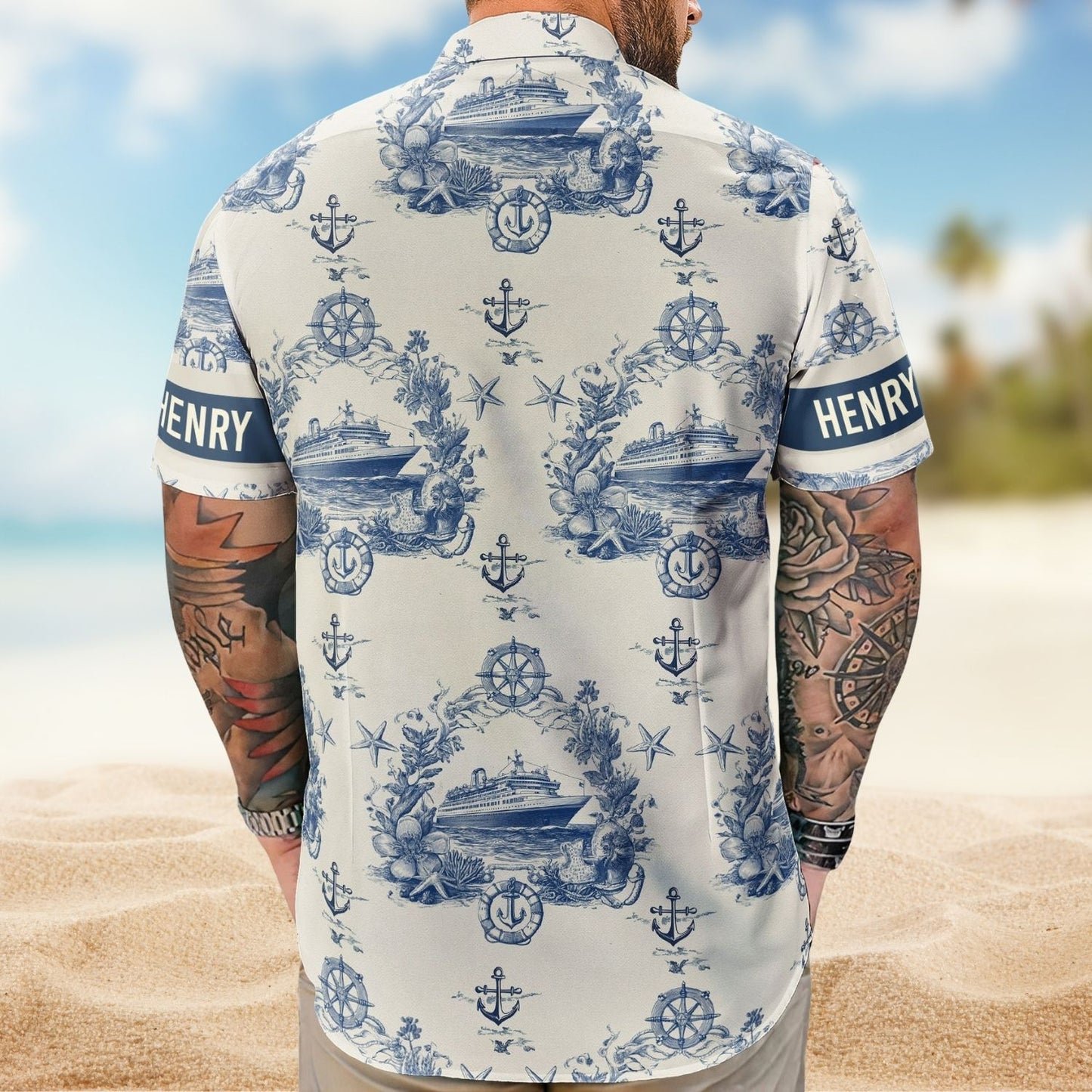 Cruise Ship Nautical Pattern - Personalized Hawaiian Shirt