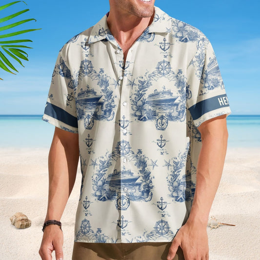 Cruise Ship Nautical Pattern - Personalized Hawaiian Shirt