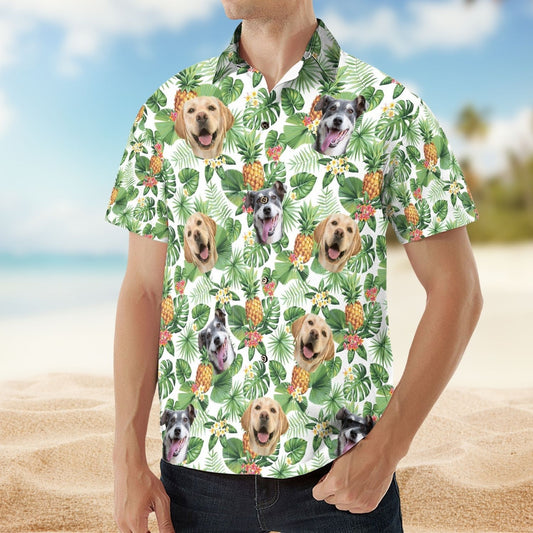 Tropical Aloha Shirt with Custom Pet Face – Personalized Photo Hawaiian Shirt