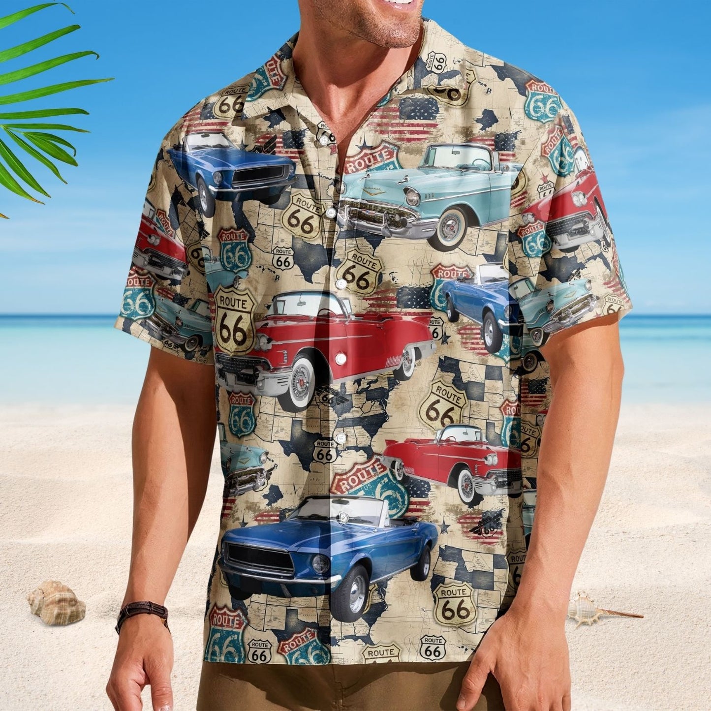 Vintage Muscle Car Aloha Shirt for Men with Custom Photo – Husband Gift Hawaiian Shirt