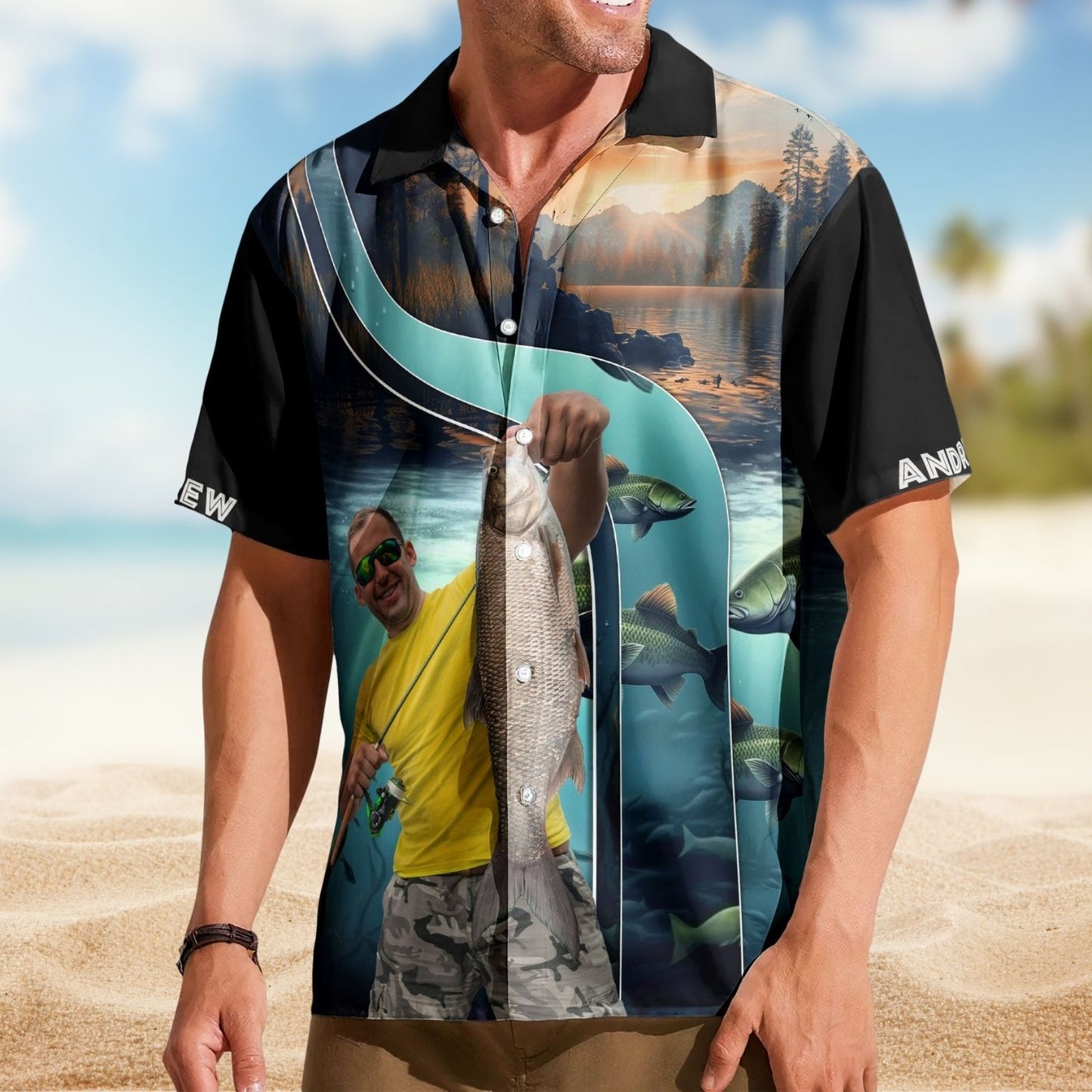 Personalized Fishing Aloha Shirt – Custom Photo Fishing Bass Fish For Men Husband - Custom Photo Hawaiian Shirt