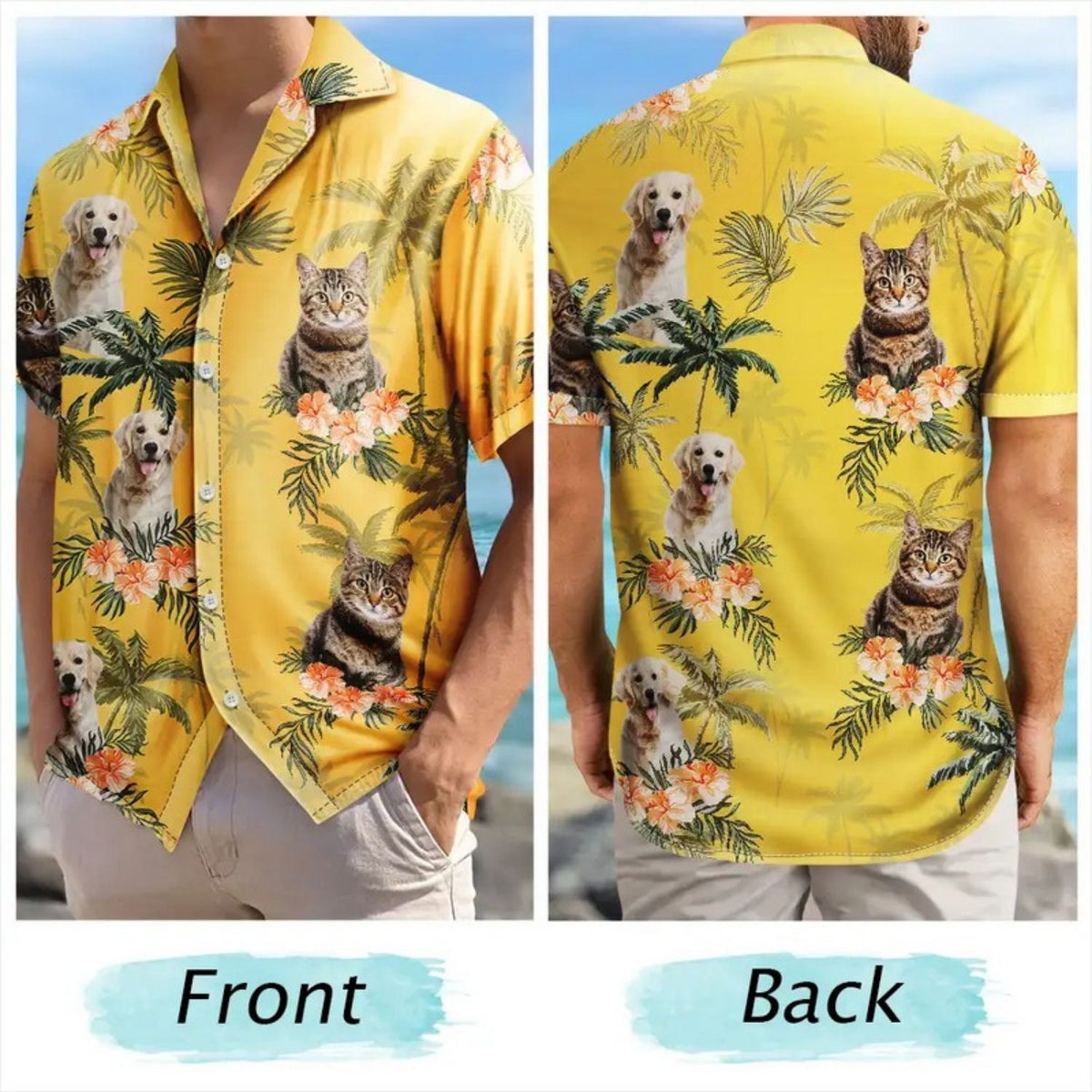 Tropical Beach Style Custom Photo Family Pet Face Palm Tree Pattern - Personalized Hawaiian Shirt