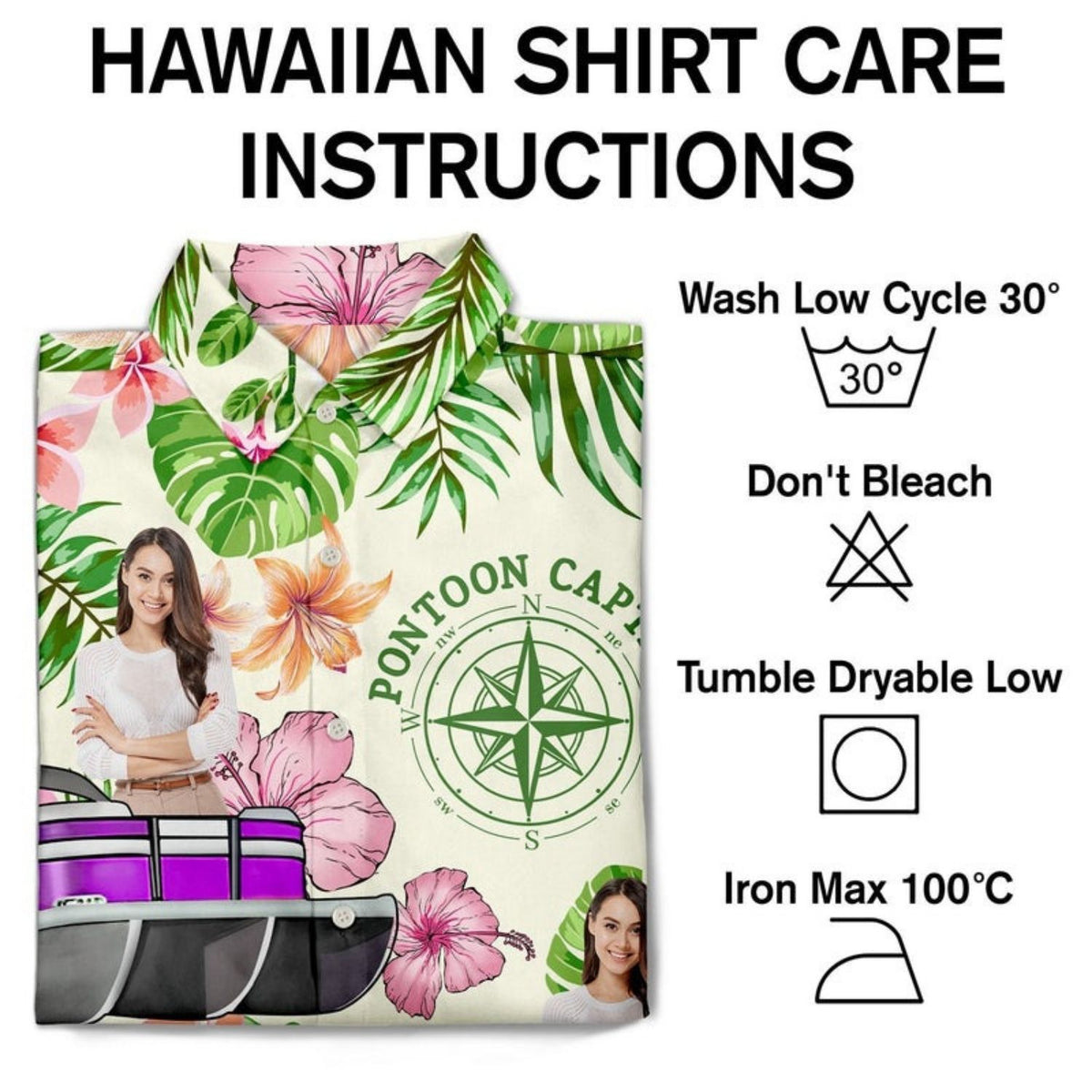 Tropical Beach Style Vacation Shirt – Custom Photo Boating Pontoon Human Faces - Personalized Hawaiian Shirt