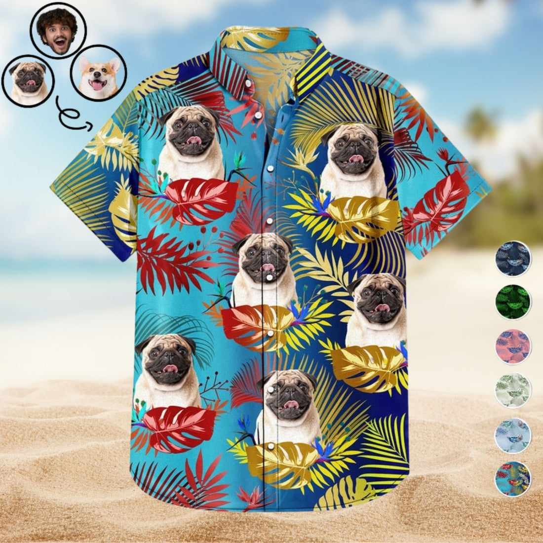 Tropical Beach Style Vacation Shirt – Custom Photo Funny Family Pet Face Tropical Leaf - Gift For Men, Dog And Cat Lovers - Personalized Custom Hawaiian Shirt