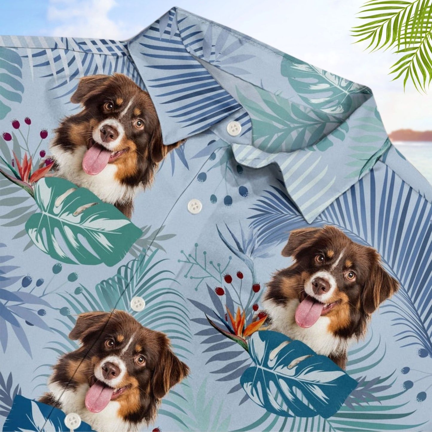 Tropical Beach Style Vacation Shirt – Custom Photo Funny Family Pet Face Tropical Leaf - Gift For Men, Dog And Cat Lovers - Personalized Custom Hawaiian Shirt