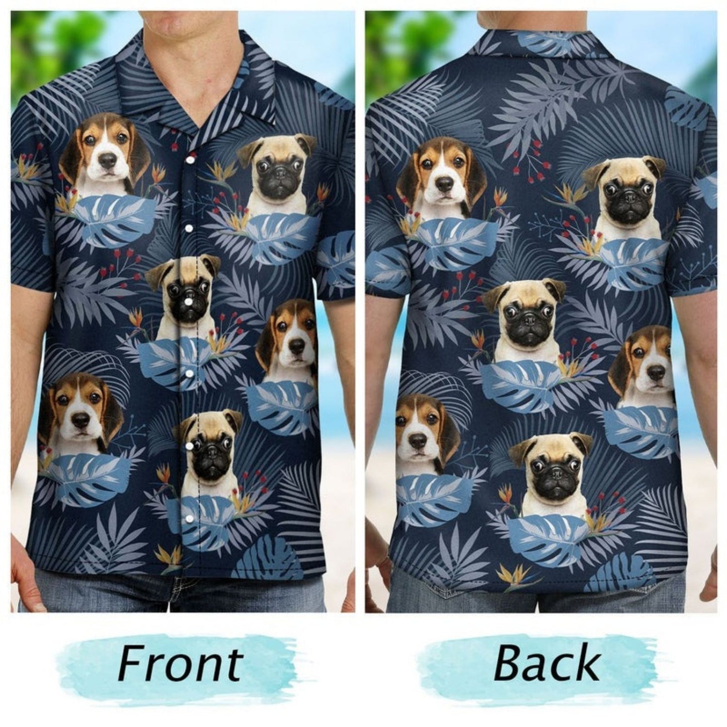 Tropical Beach Style Vacation Shirt – Custom Photo Funny Family Pet Face Tropical Leaf - Gift For Men, Dog And Cat Lovers - Personalized Custom Hawaiian Shirt