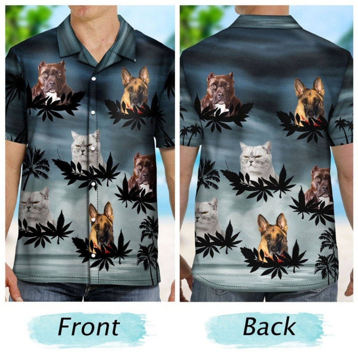 Funny Family Pet Face Sunset Shirt – Custom Photo Gift for Men, Dog & Cat Lovers Hawaiian