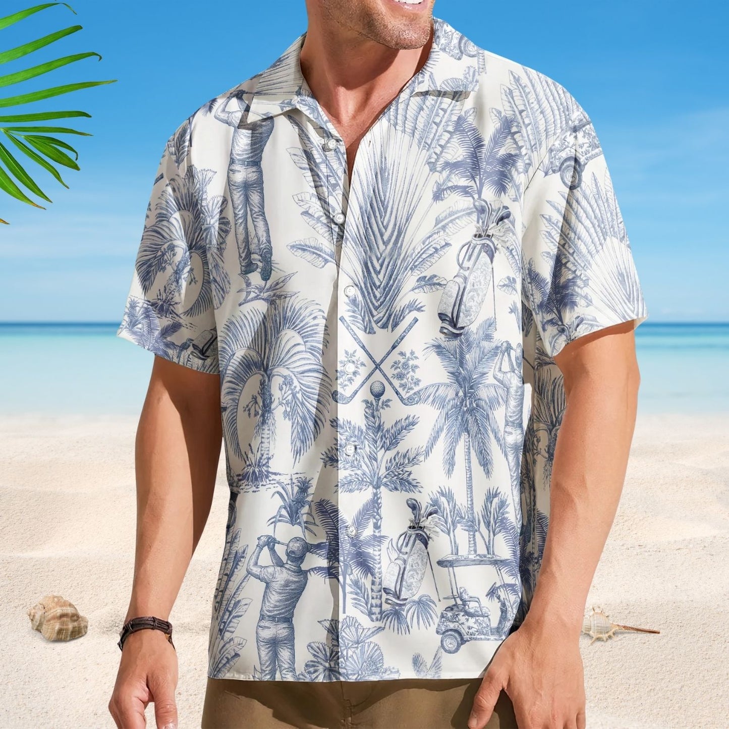 Golf Lover Toile De Jouy - Personalized Vintage French Style Hawaiian Shirt