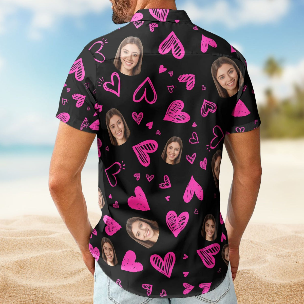 Funny Heart Custom Face Valentine’s Day Gift – Custom Photo Hawaiian Shirts