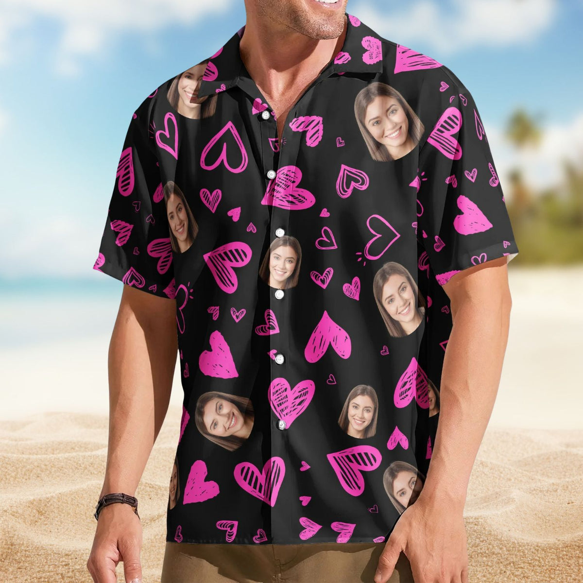 Funny Heart Custom Face Valentine’s Day Gift – Custom Photo Hawaiian Shirts
