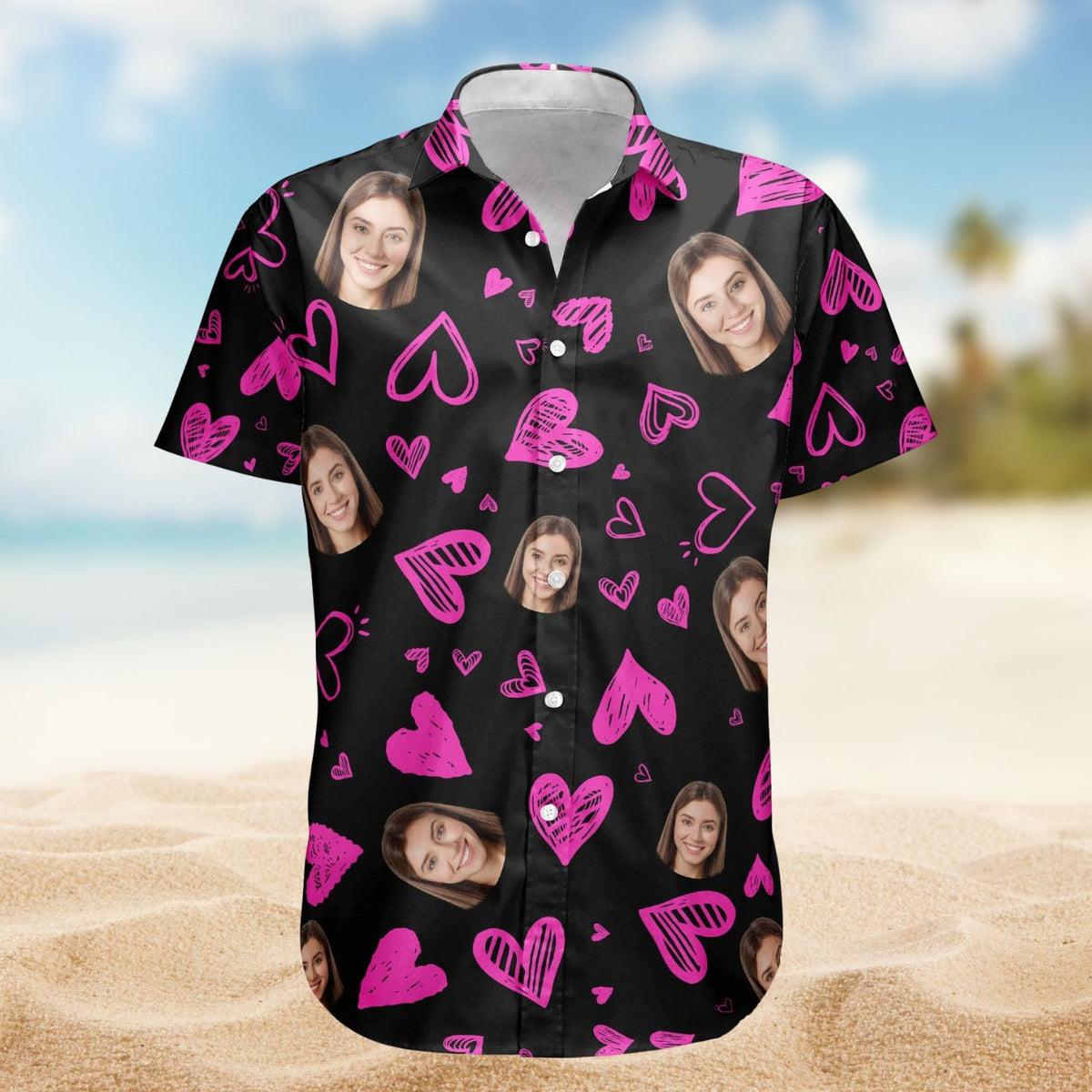 Funny Heart Custom Face Valentine’s Day Gift – Custom Photo Hawaiian Shirts