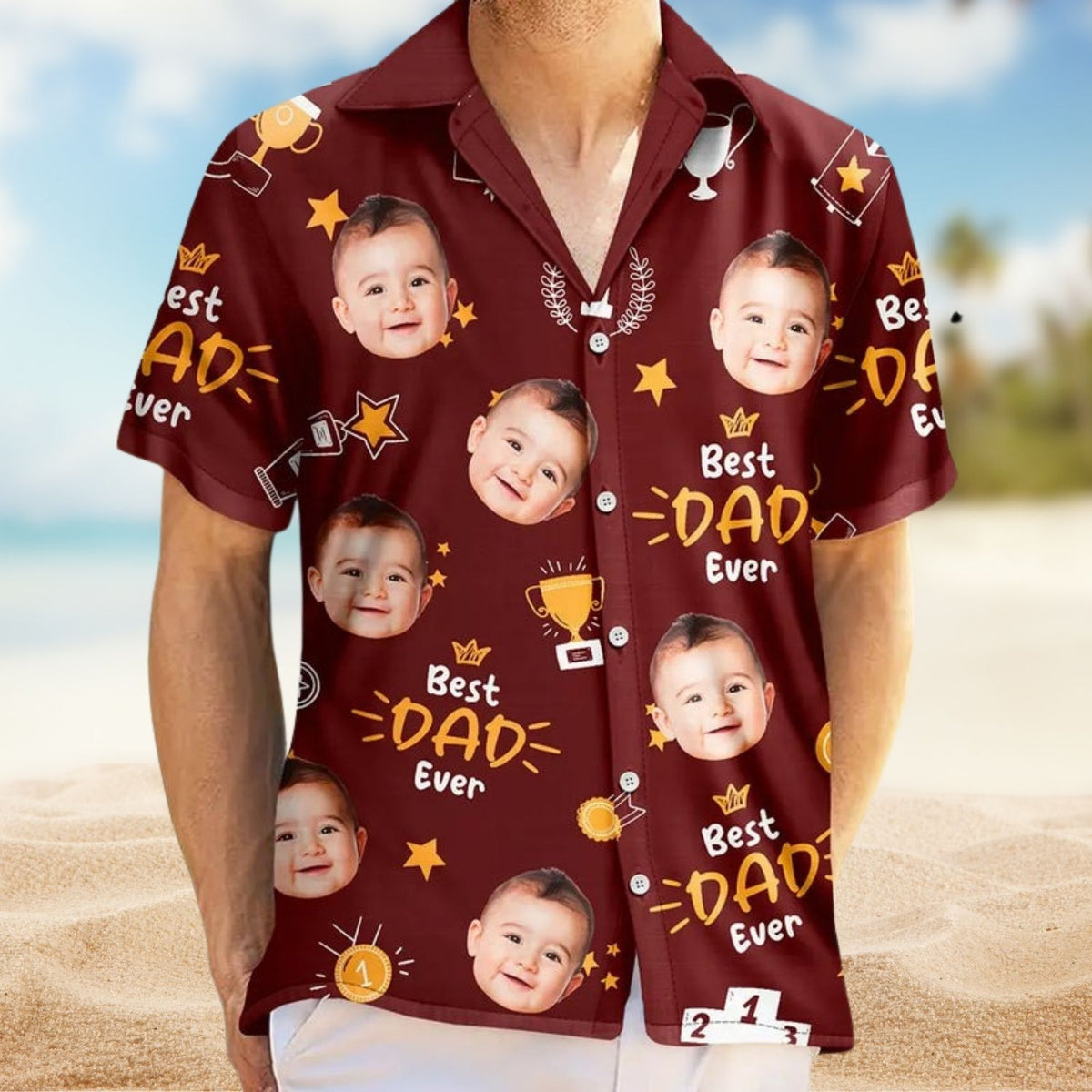 Custom Photo Best Papa Ever Trophy Dad - Personalized Hawaiian Shirt Gift for Father