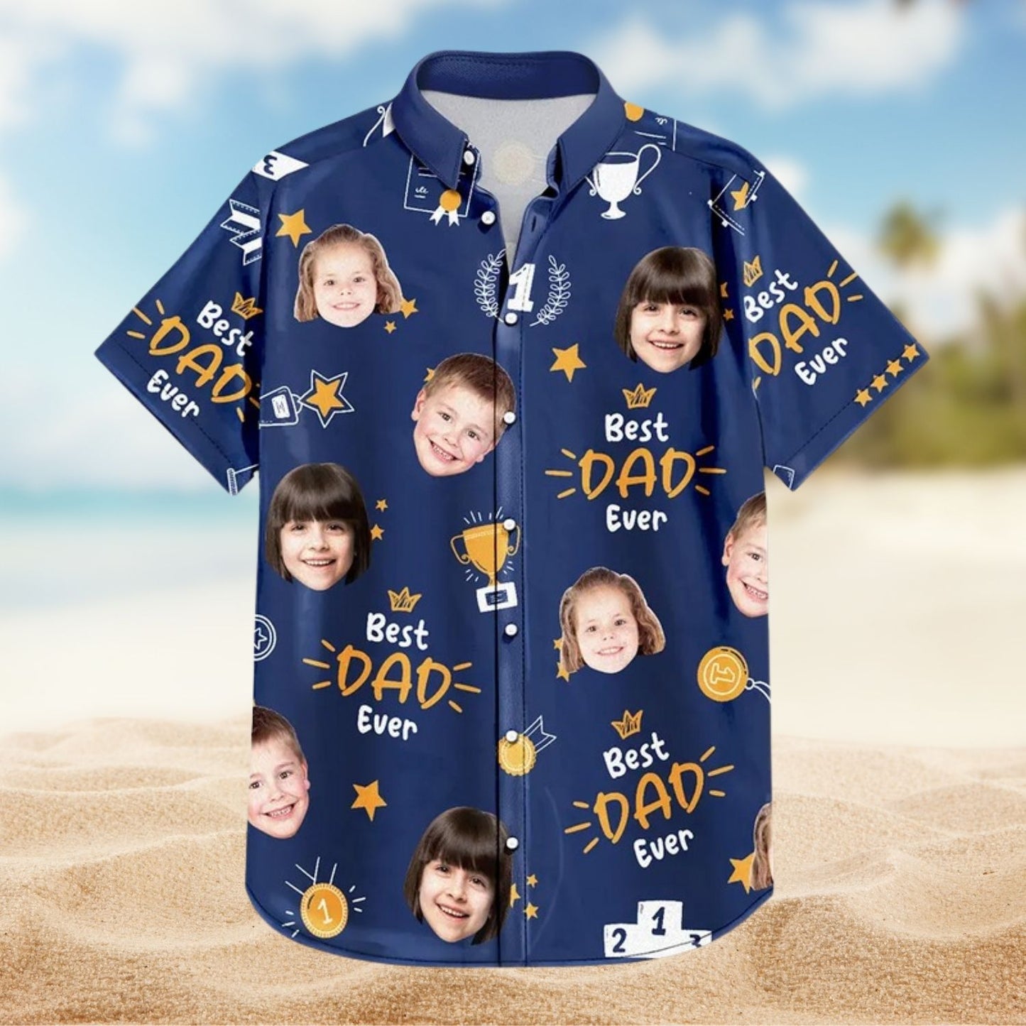 Custom Photo Best Papa Ever Trophy Dad - Personalized Hawaiian Shirt Gift for Father