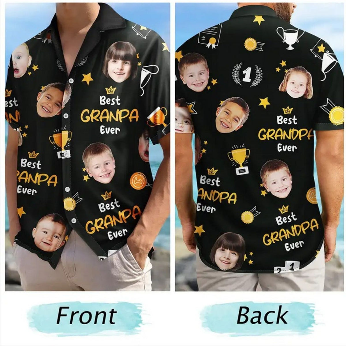 Custom Photo Best Papa Ever Trophy Dad - Personalized Hawaiian Shirt Gift for Father