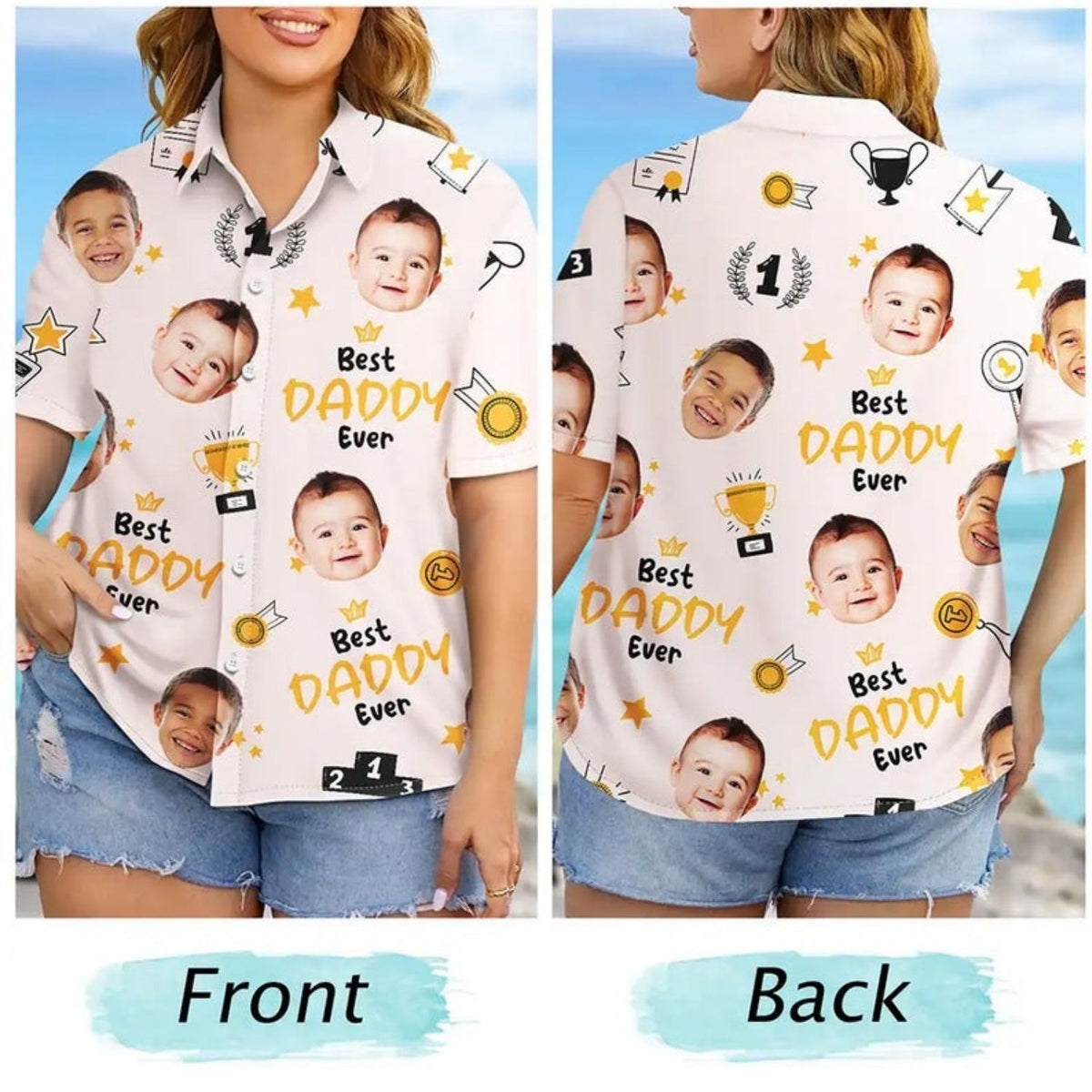 Custom Photo Best Papa Ever Trophy Dad - Personalized Hawaiian Shirt Gift for Father