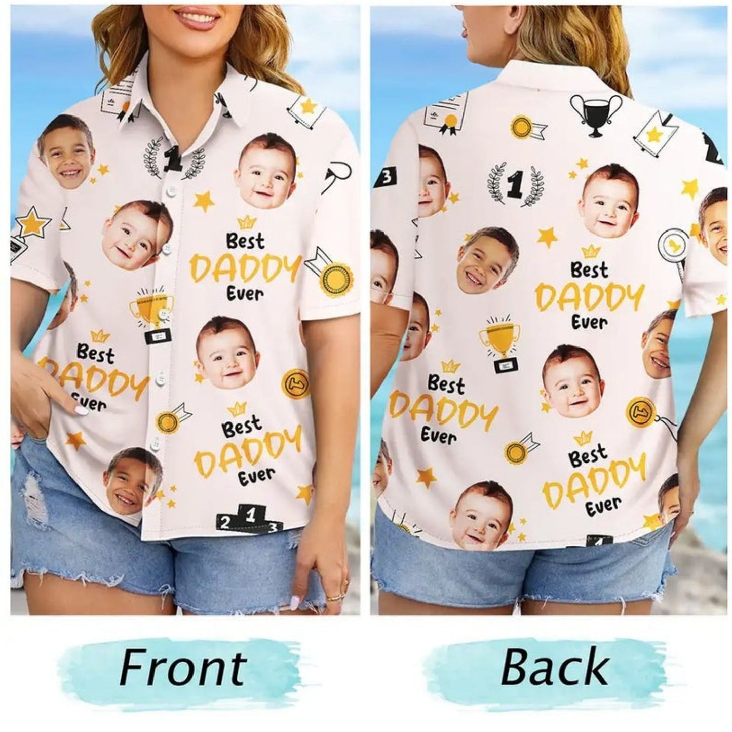 Custom Photo Best Papa Ever Trophy Dad - Personalized Hawaiian Shirt Gift for Father