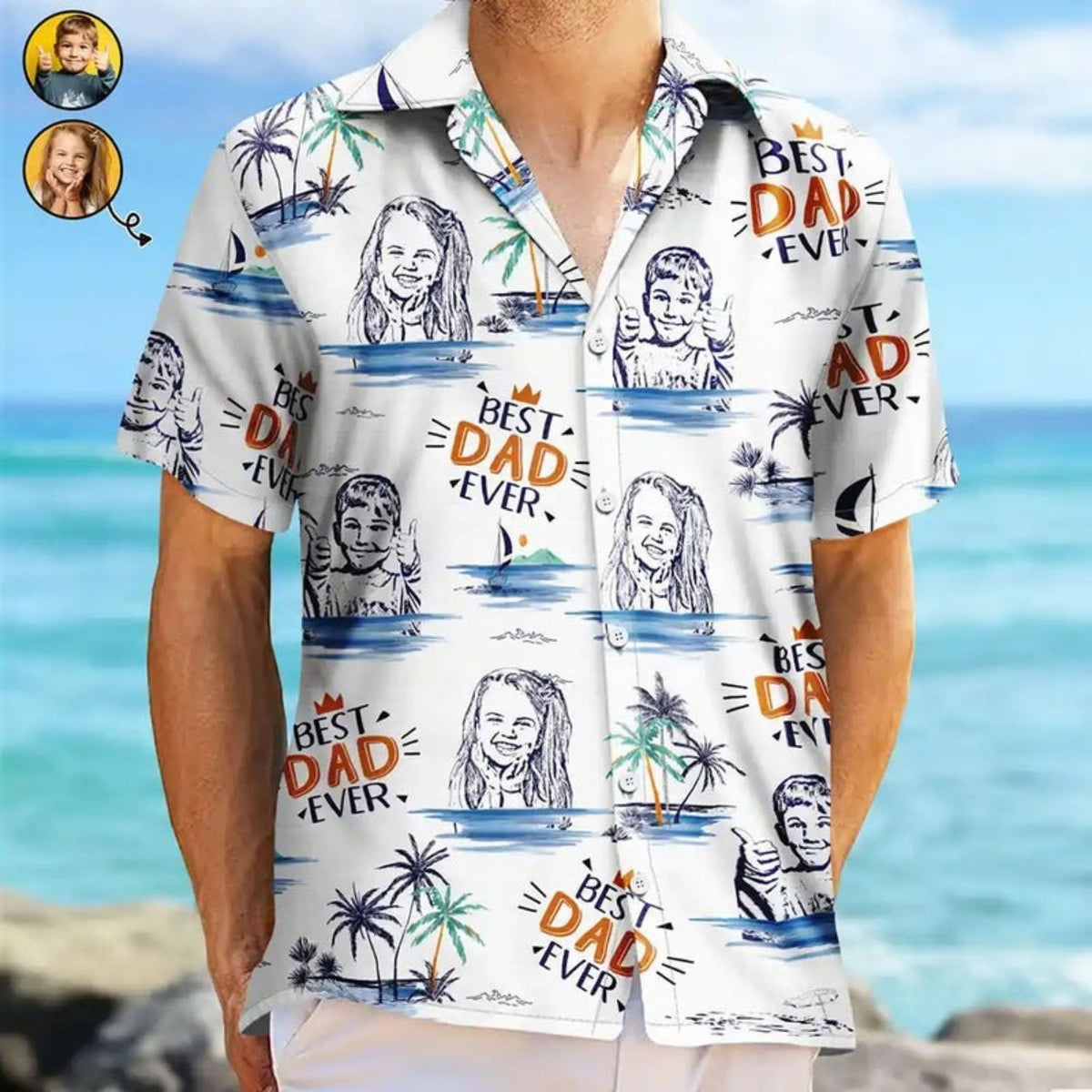 Pencil Drawing Best Dad Grandpa Ever Shirt – Custom Photo Personalized Hawaiian Shirt