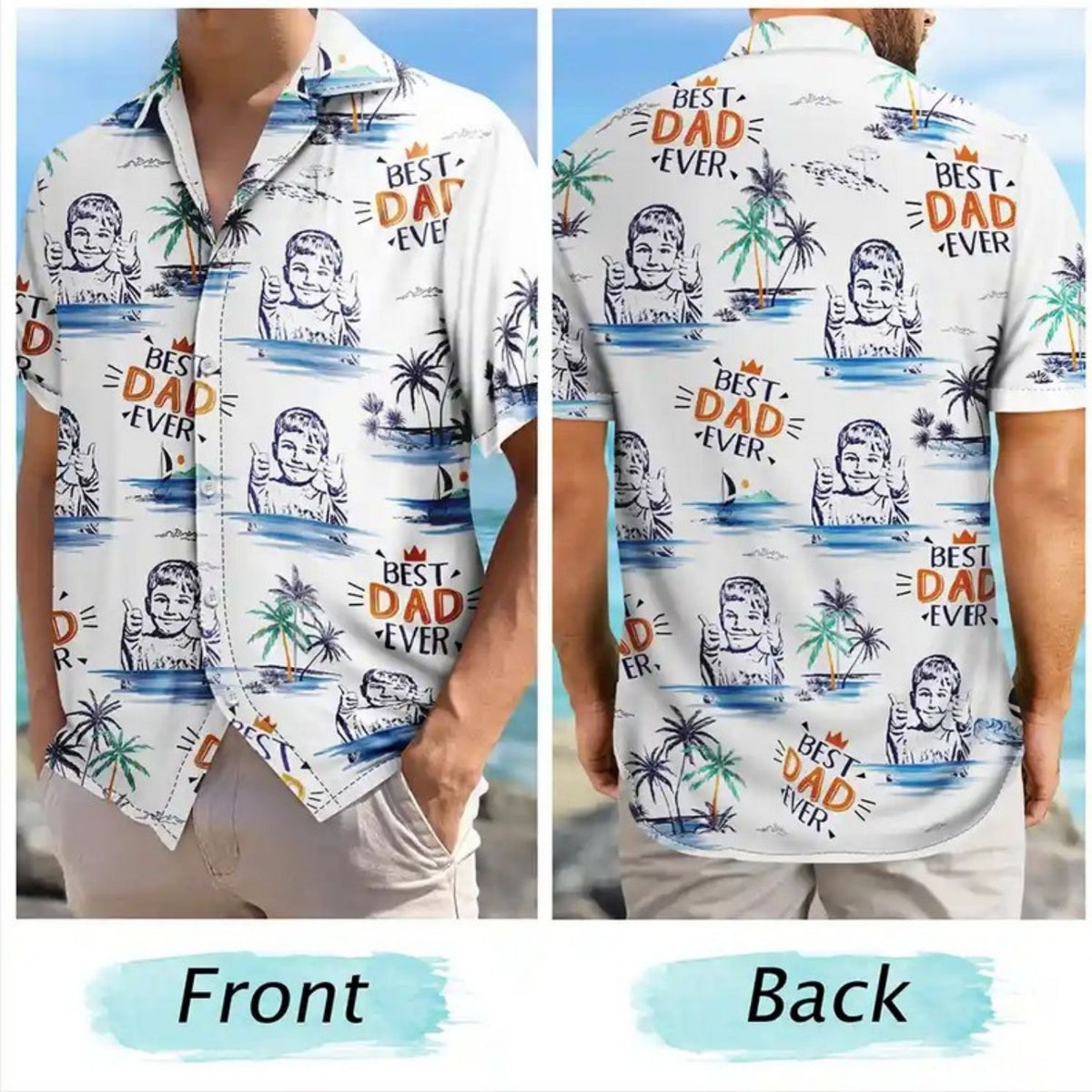 Pencil Drawing Best Dad Grandpa Ever Shirt – Custom Photo Personalized Hawaiian Shirt