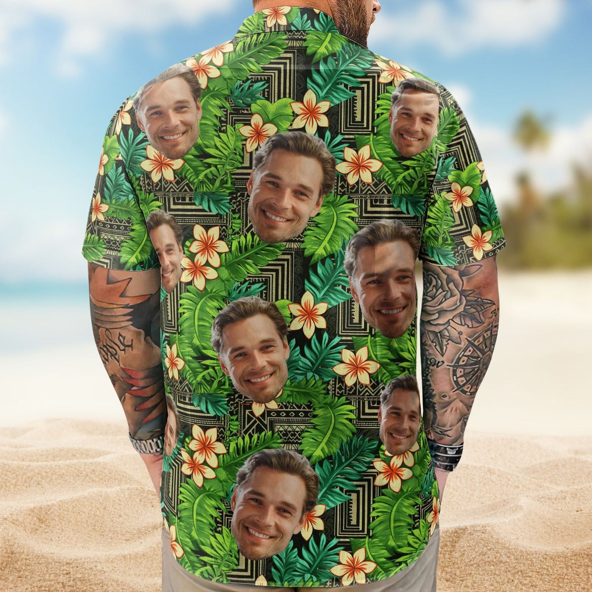 Kapa Hawaiian Pattern Tropical Aloha with Custom Face – Custom Photo Hawaiian Shirts