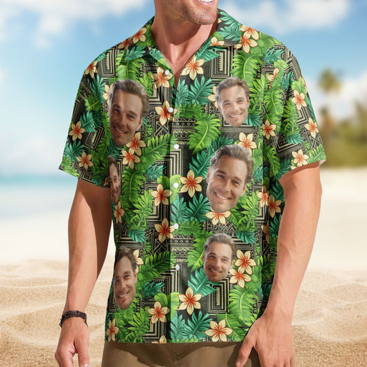 Kapa Hawaiian Pattern Tropical Aloha with Custom Face – Custom Photo Hawaiian Shirts