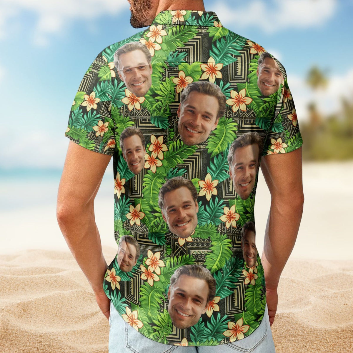Kapa Hawaiian Pattern Tropical Aloha with Custom Face – Custom Photo Hawaiian Shirts