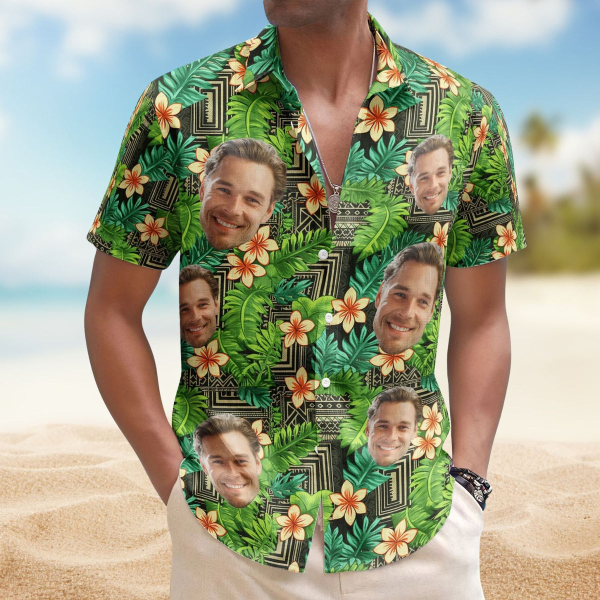 Kapa Hawaiian Pattern Tropical Aloha with Custom Face – Custom Photo Hawaiian Shirts