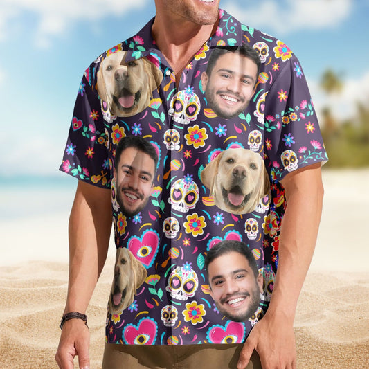 Custom Face Photo Mexican Skull Pattern – Custom Photo Hawaiian Shirts