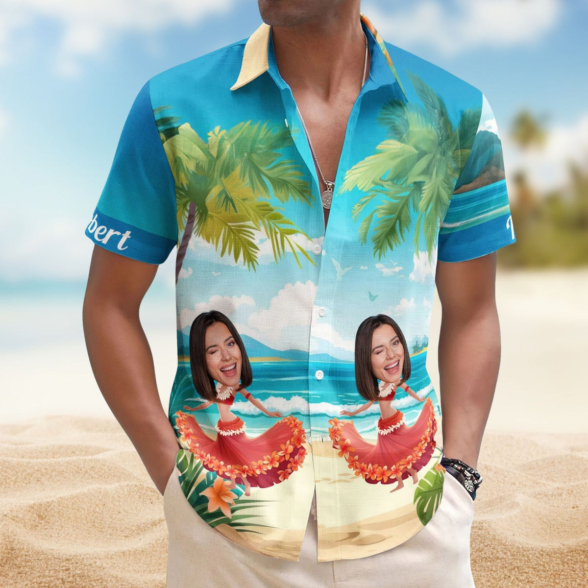 Custom Funny Face Hula Dancing Gift for Men & Women – Custom Photo Hawaiian Shirts