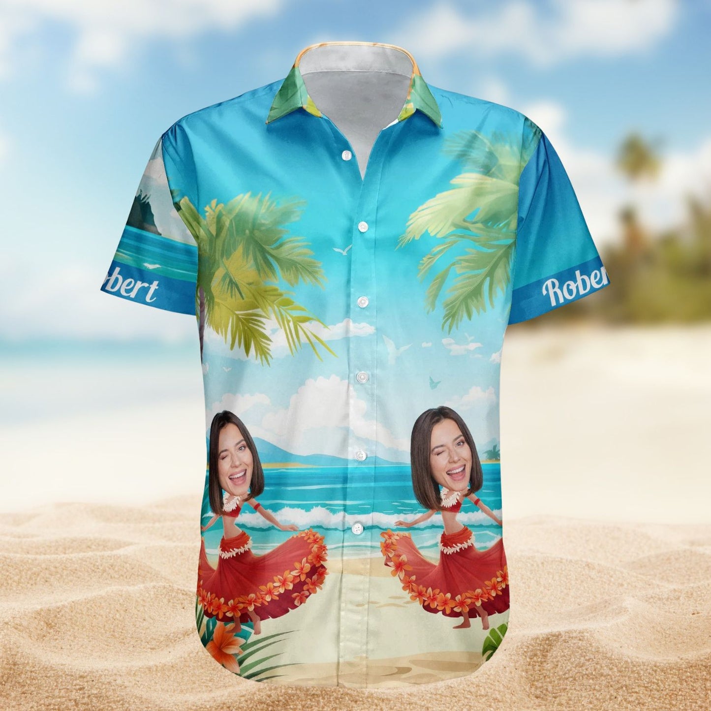 Custom Funny Face Hula Dancing Gift for Men & Women – Custom Photo Hawaiian Shirts