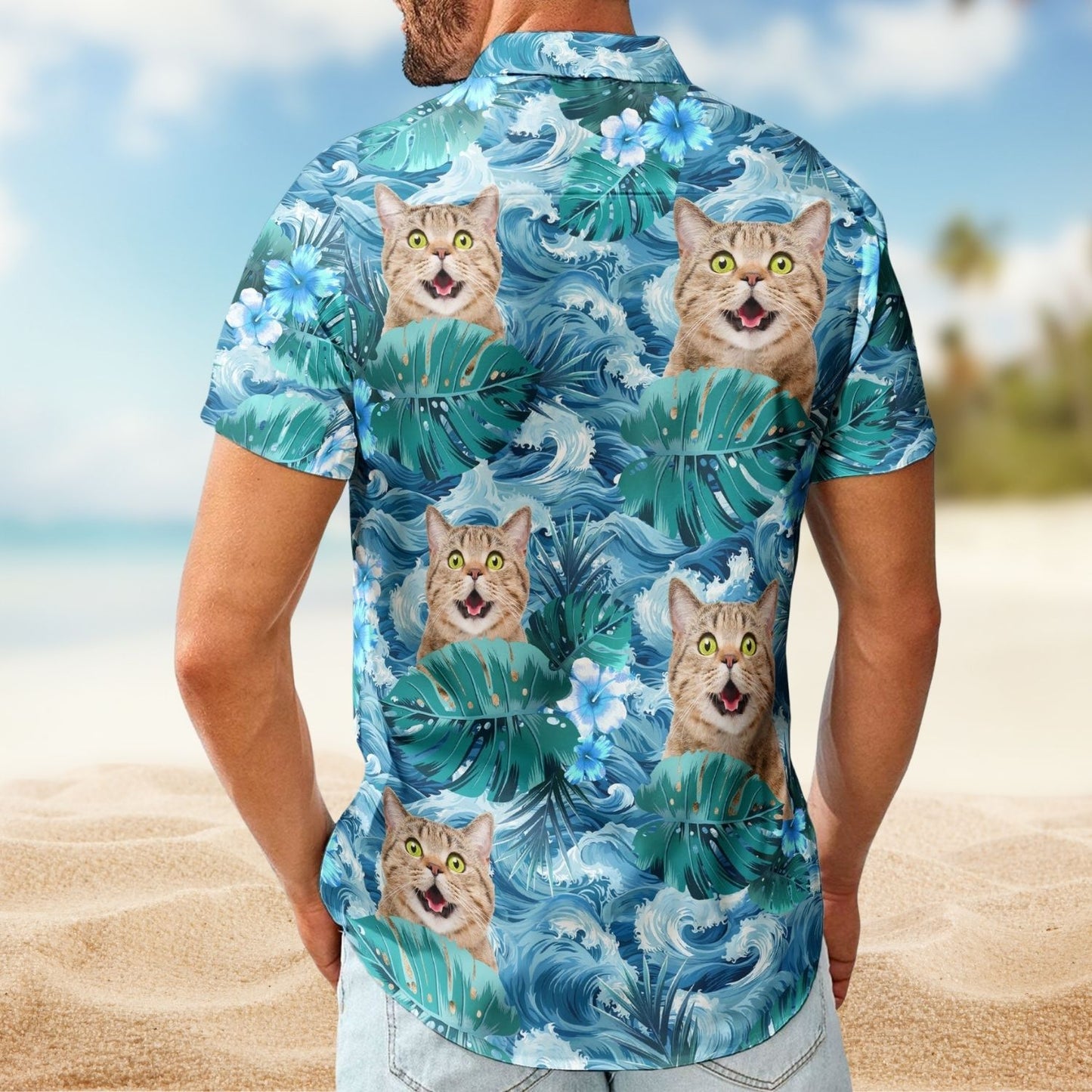 Big Wave Aloha Shirt with Custom Face – Funny Photo Gift for Men, Husband Custom Hawaiian Shirt
