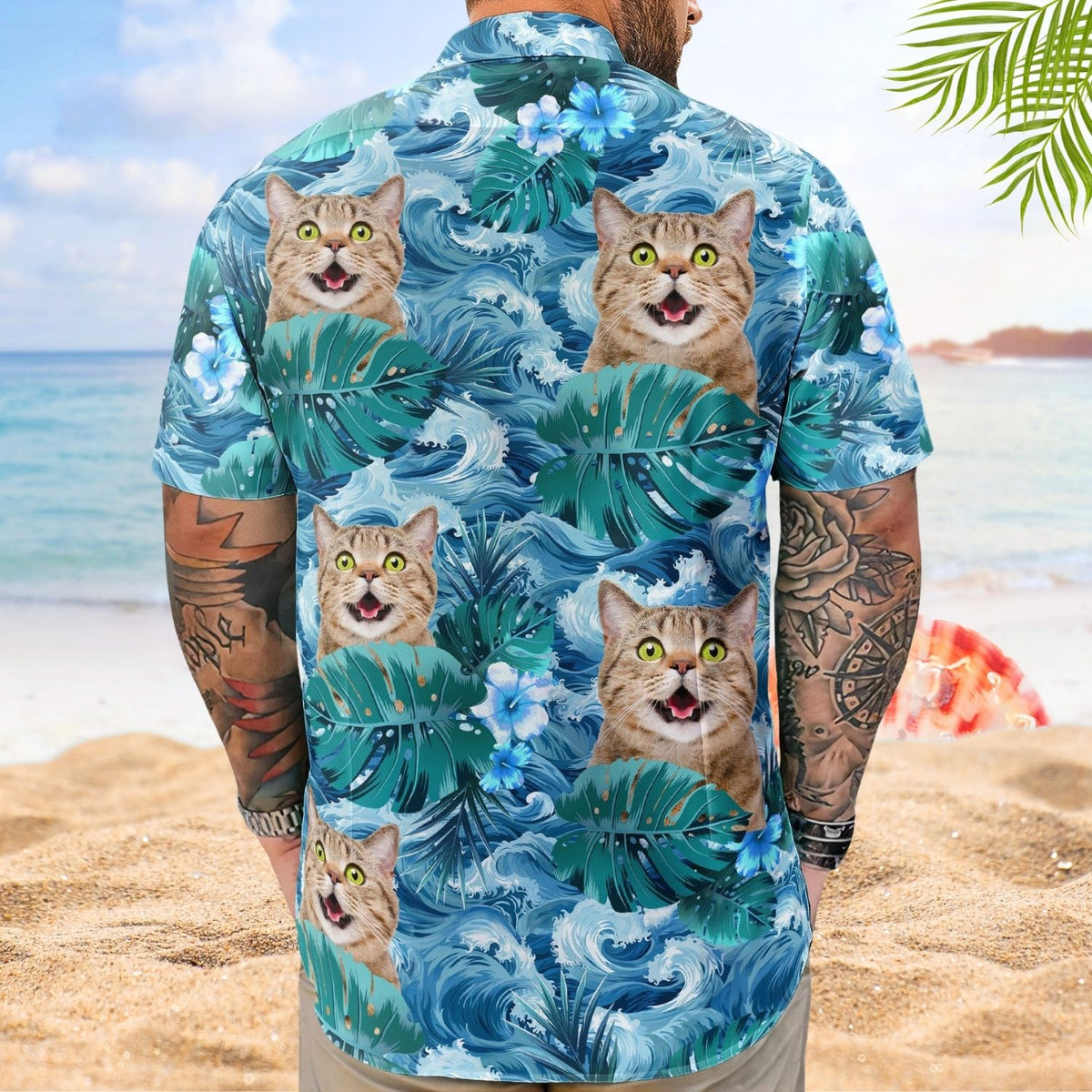 Big Wave Aloha Shirt with Custom Face – Funny Photo Gift for Men, Husband Custom Hawaiian Shirt