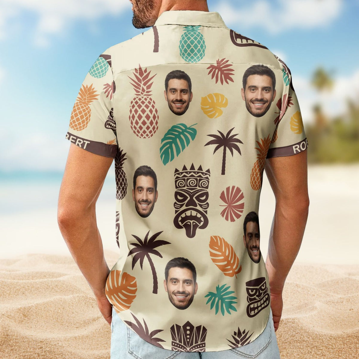 Tiki Pineapple Vintage Summer Aloha with Custom Face – Custom Photo Hawaiian Shirts