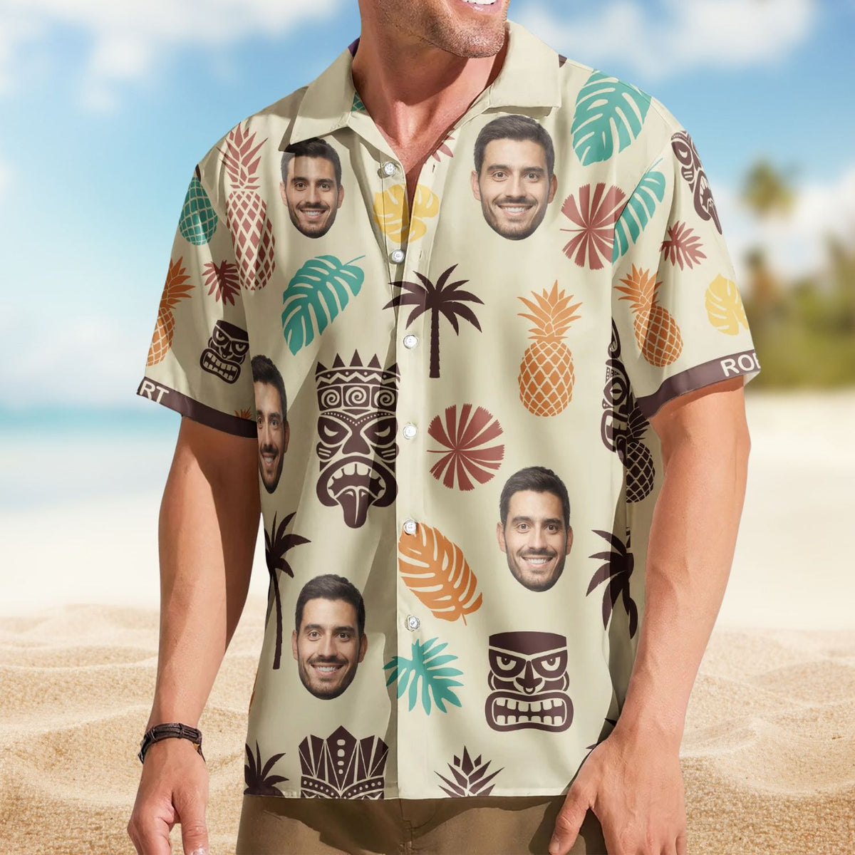 Tiki Pineapple Vintage Summer Aloha with Custom Face – Custom Photo Hawaiian Shirts