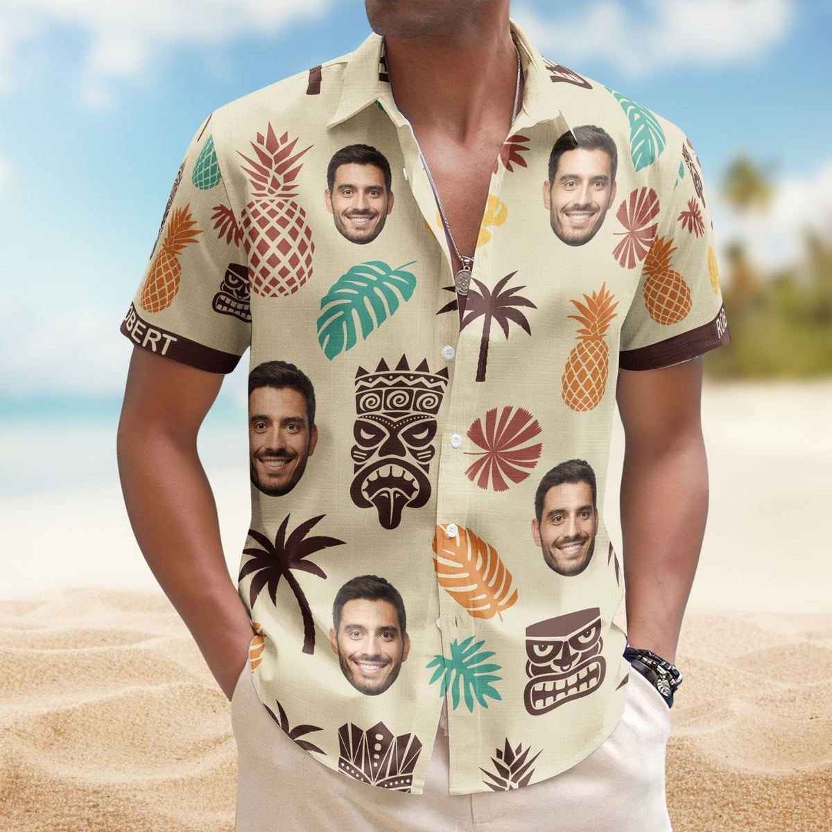 Tiki Pineapple Vintage Summer Aloha with Custom Face – Custom Photo Hawaiian Shirts