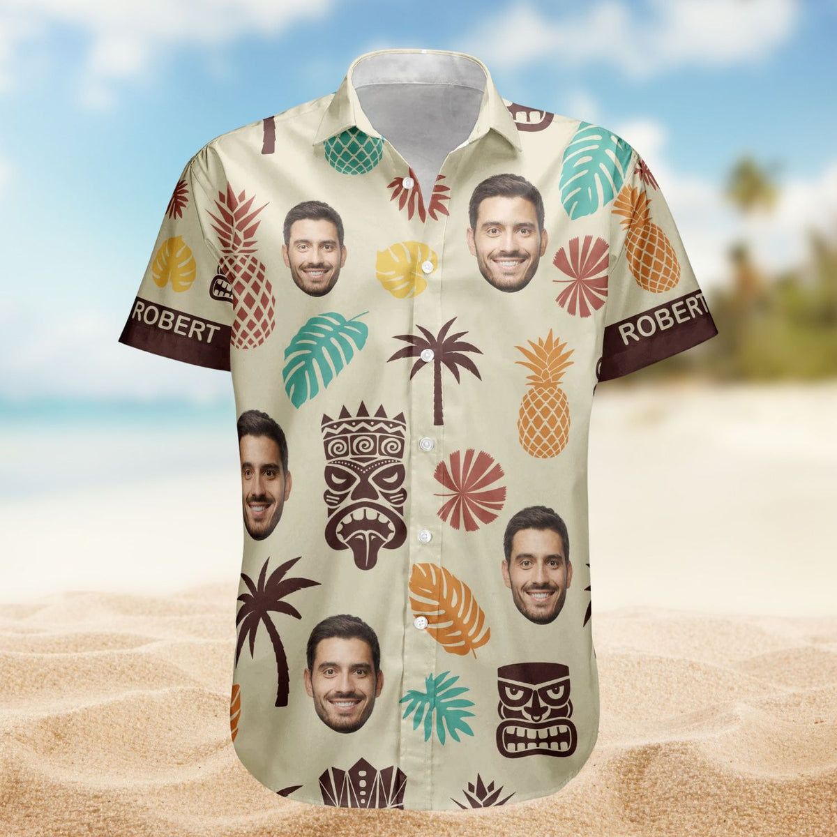 Tiki Pineapple Vintage Summer Aloha with Custom Face – Custom Photo Hawaiian Shirts
