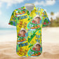 Personalized Photo Hawaiian Shirt – Cool Dinosaur Surfing Ride the Wave Summer Shirt