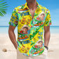 Personalized Photo Hawaiian Shirt – Cool Dinosaur Surfing Ride the Wave Summer Shirt