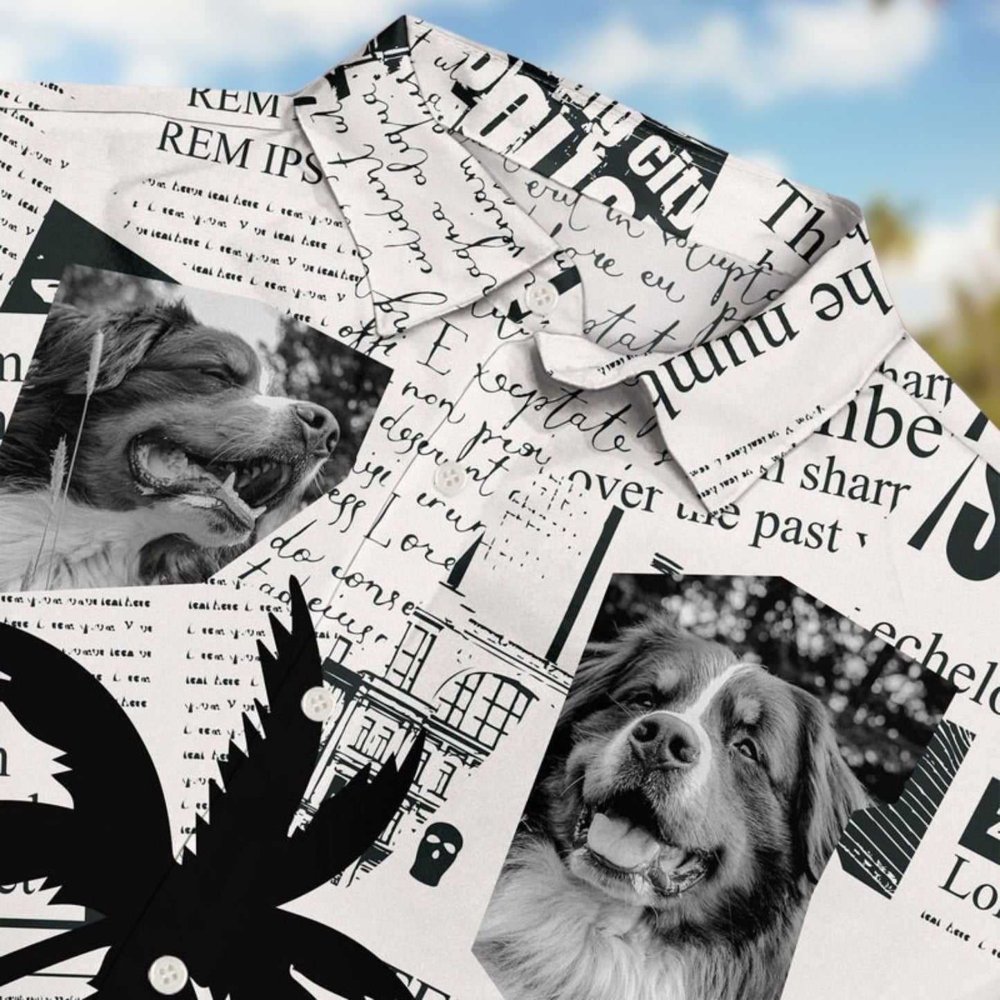 Tropical Beach Style Vacation Shirt – Custom Photo Newspaper Funny Family Pet Face - Personalized Hawaiian Shirt