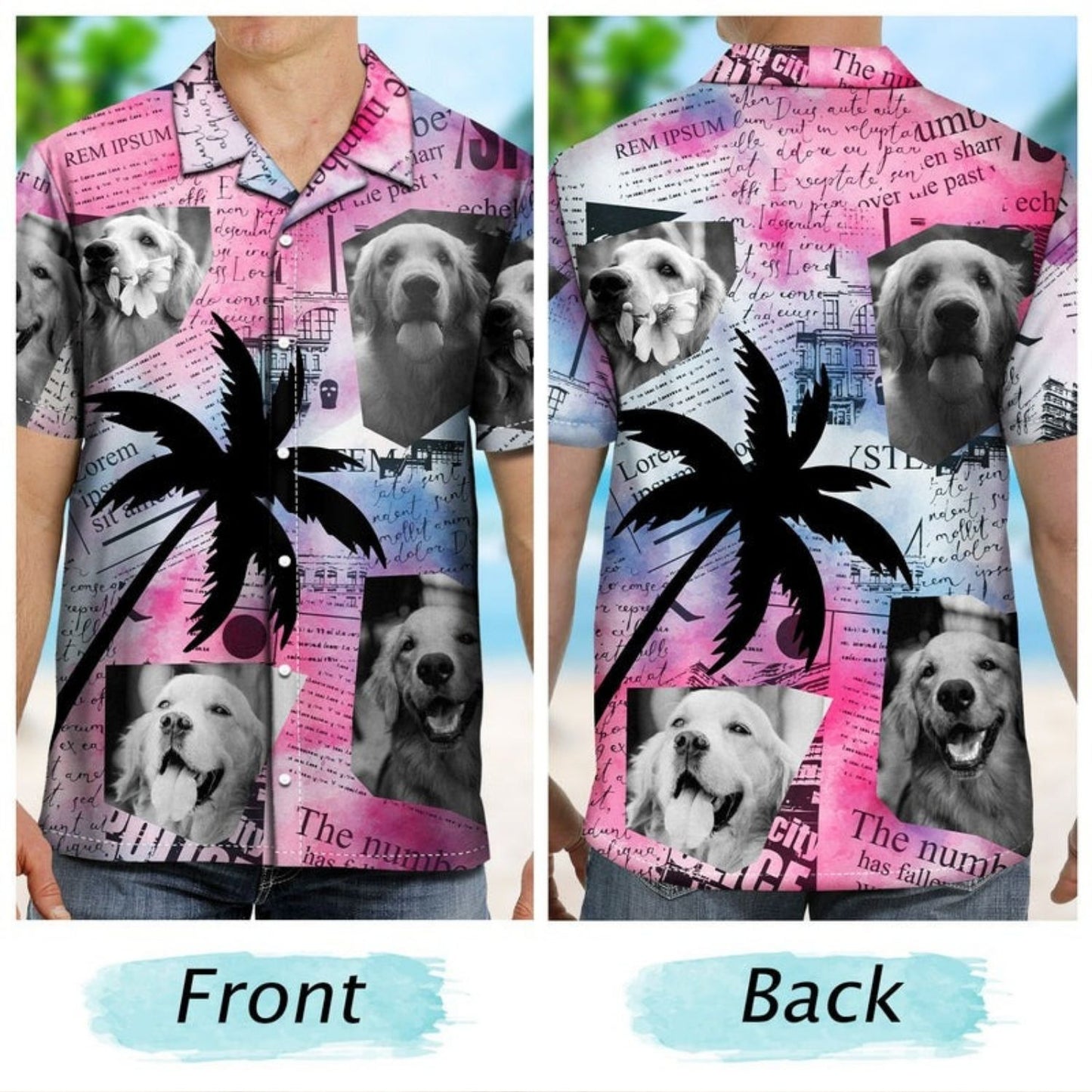 Tropical Beach Style Vacation Shirt – Custom Photo Newspaper Funny Family Pet Face - Personalized Hawaiian Shirt