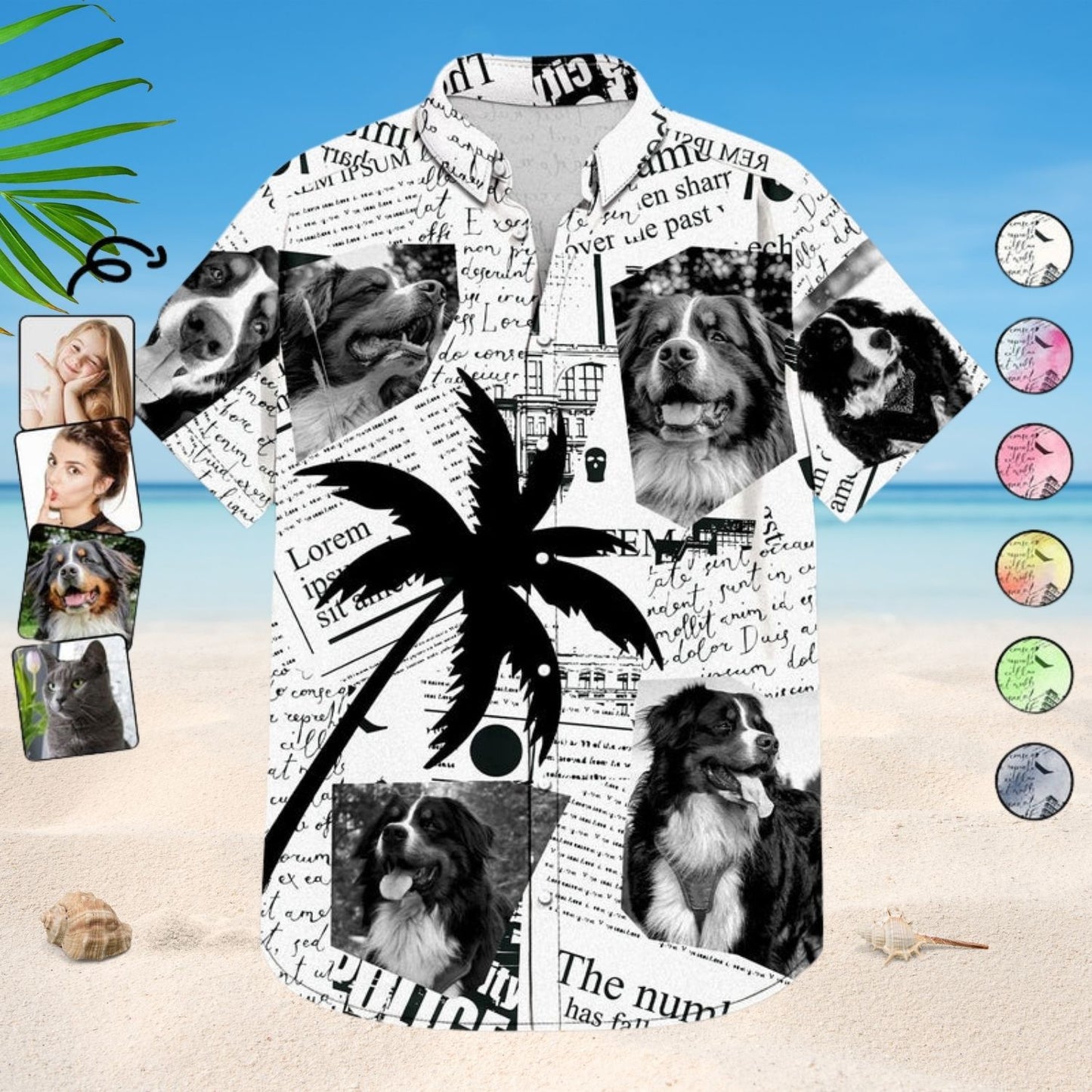 Tropical Beach Style Vacation Shirt – Custom Photo Newspaper Funny Family Pet Face - Personalized Hawaiian Shirt