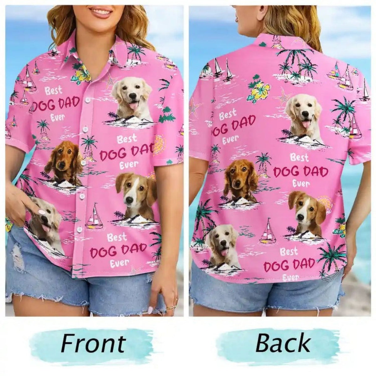 Custom Photo Best Dog Dad Ever Tropical Island – Personalized Hawaiian Shirt