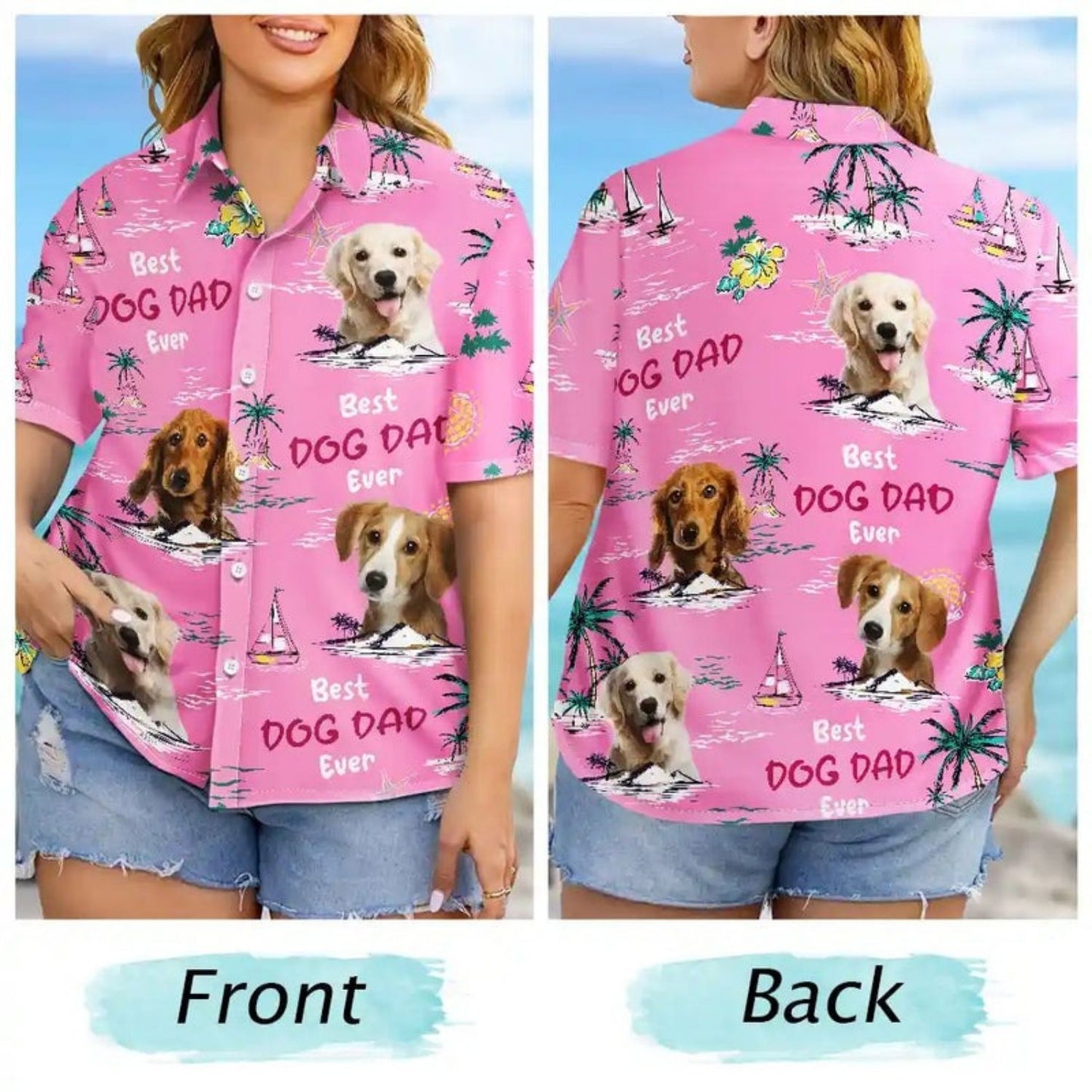 Custom Photo Best Dog Dad Ever Tropical Island – Personalized Hawaiian Shirt