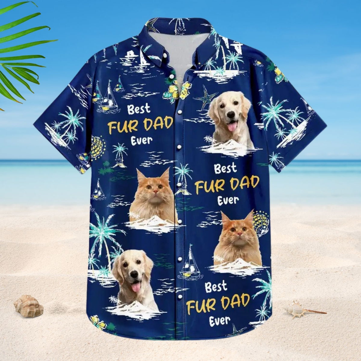 Custom Photo Best Dog Dad Ever Tropical Island – Personalized Hawaiian Shirt