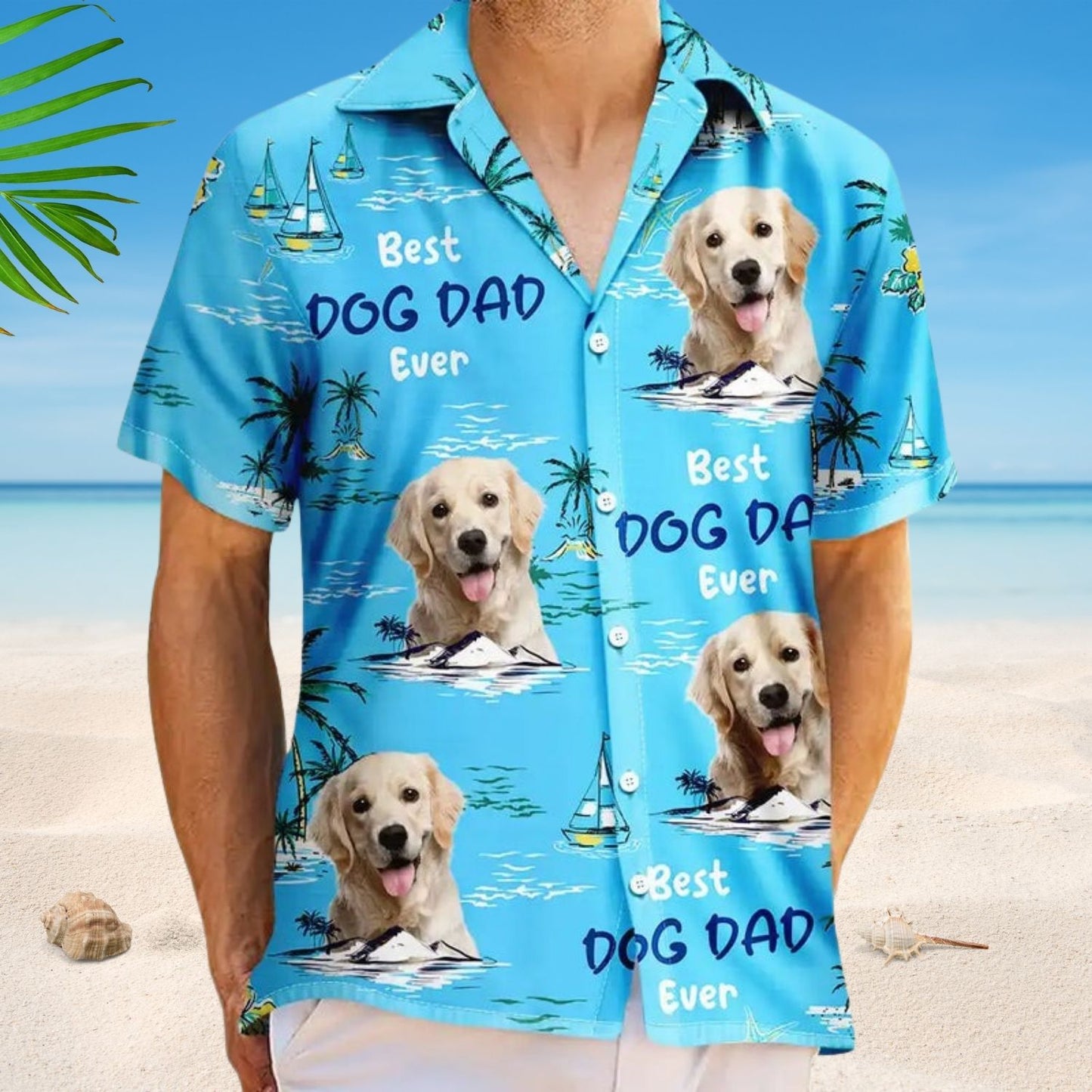 Custom Photo Best Dog Dad Ever Tropical Island – Personalized Hawaiian Shirt