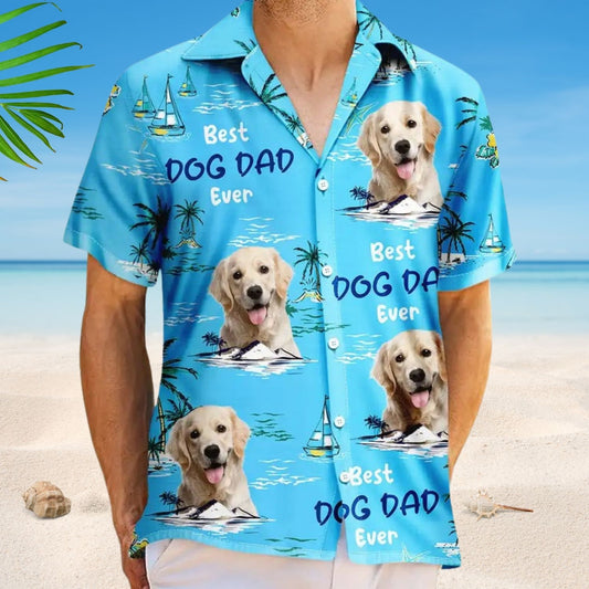 Custom Photo Best Dog Dad Ever Tropical Island – Personalized Hawaiian Shirt