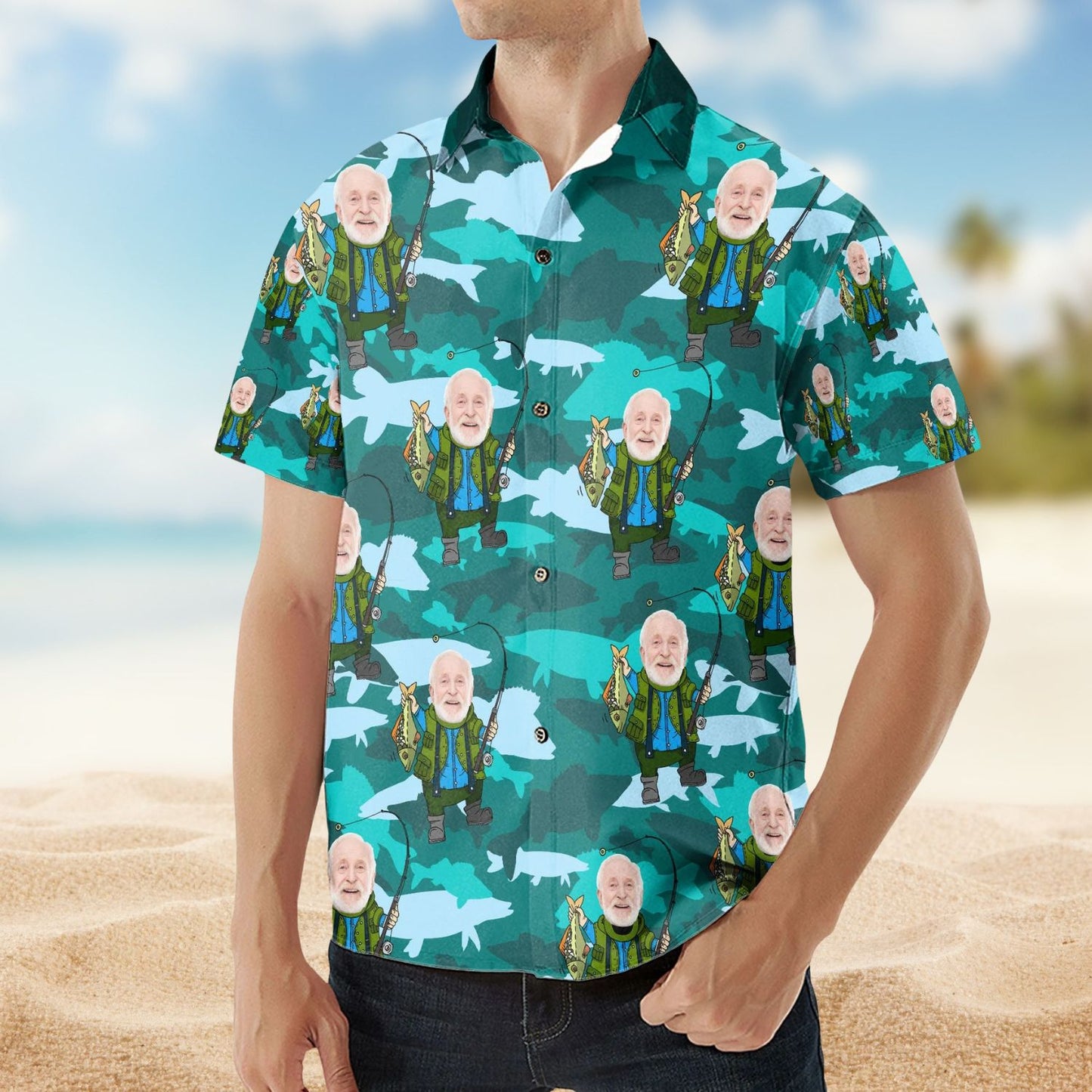 Fishing Man Funny Angler Theme – Personalized Photo Hawaiian Shirt