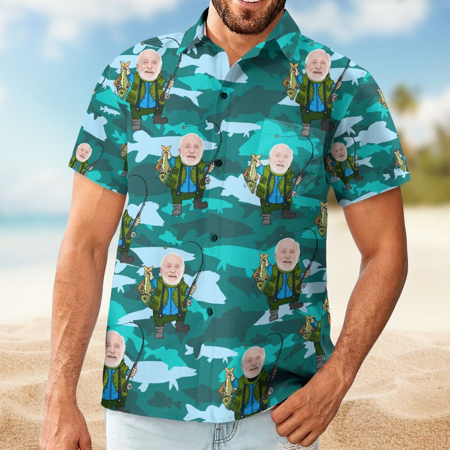 Fishing Man Funny Angler Theme – Personalized Photo Hawaiian Shirt