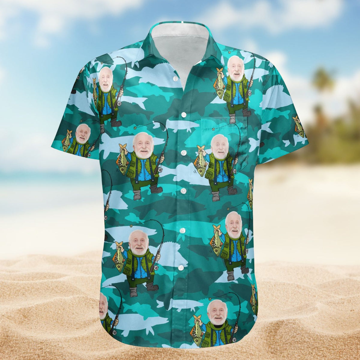 Fishing Man Funny Angler Theme – Personalized Photo Hawaiian Shirt