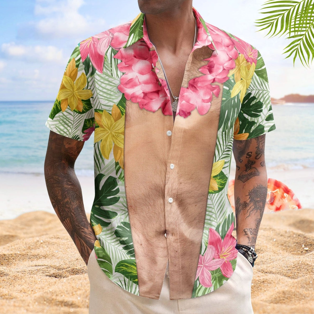 Novelty Vacation Shirt - Funny Big Belly Aloha With Tropical Flowers Custom Hawaiian Shirt